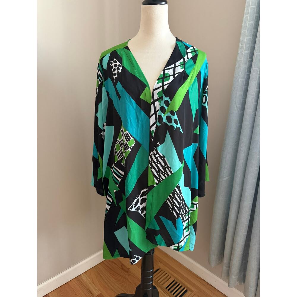 Bob Mackie Wearable Art Abstract Geo Print Kaftan Throwover Wrap Size 2X‎ Resort